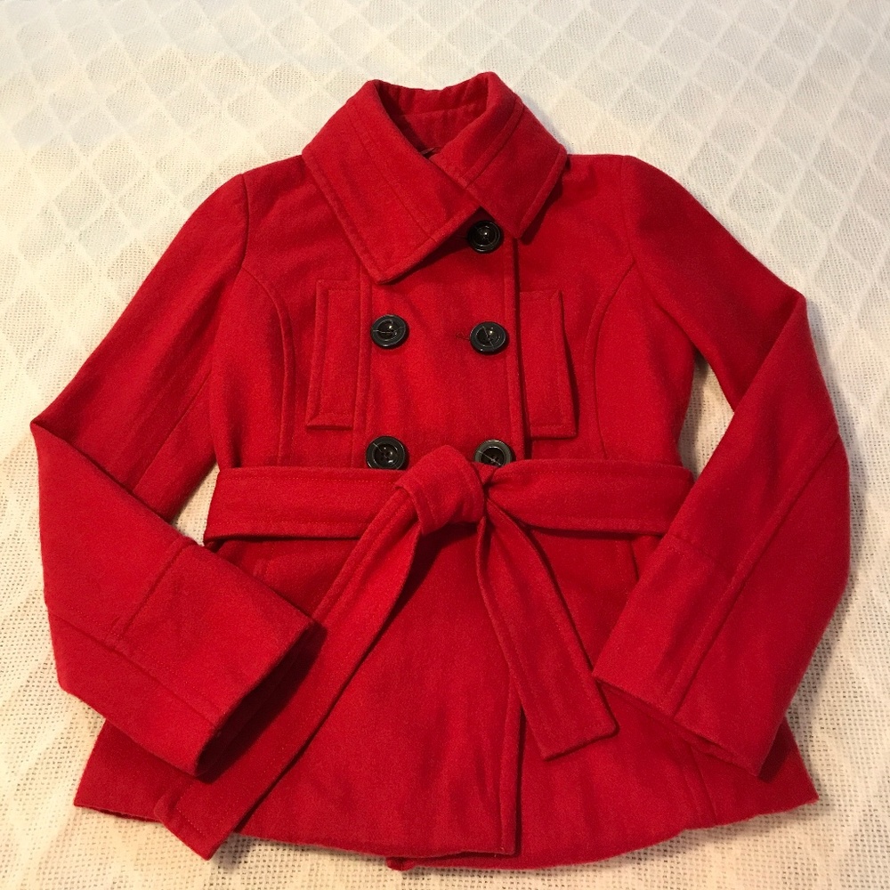 Zara Double Breasted Red Wool Pea Coat